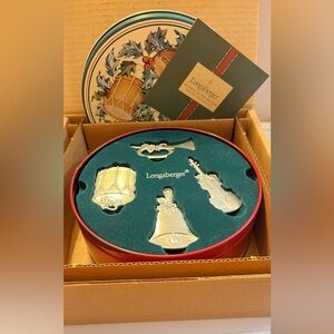 Sounds of the Season’03 Longaberger Pewter Christmas Ornaments original box &tin